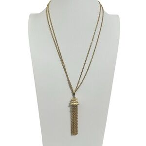 Monet Vintage Gold-Tone Tassel Necklace-Pagoda Pendant